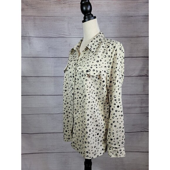 NOTATIONS Polka Dot Button Down Blouse Tan and Black Size Large - Picture 5 of 7
